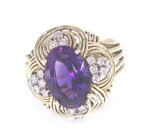 RR00016 - Rings, 18kt Yellow Gold, Amethyst Quartz, Art Nouveau
