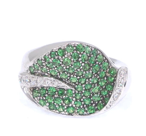 RR00018 - Rings, 14kt White Gold, Tsavorite Garnet, Modern