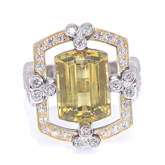 RR00024 - Rings, 18kt 2-Tone, Golden Beryl-Heliodor, Retro