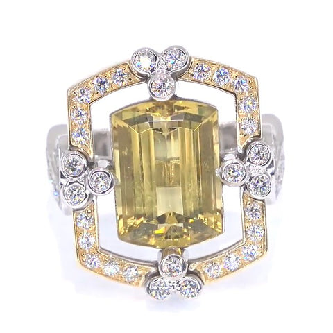 RR00024 - Rings, 18kt 2-Tone, Golden Beryl-Heliodor, Retro