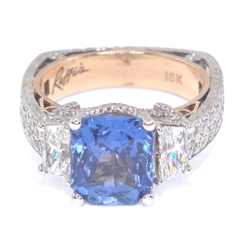 RR00081 - Rings, 18kt 2-Tone, Blue Sapphire-Non Origin, Heat, Art Nouveau