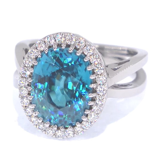 RR00089 - Rings, 14kt White Gold, Blue Zircon, Contemporary