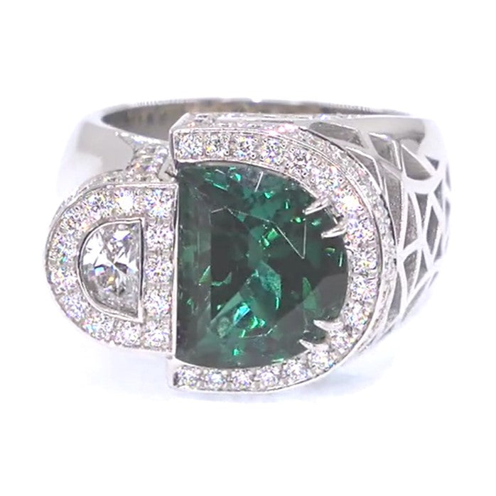 RR00084 - Rings, 18kt White Gold, Green Tourmaline, Art Deco