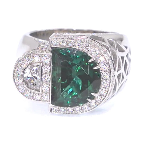 RR00084 - Rings, 18kt White Gold, Green Tourmaline, Art Deco