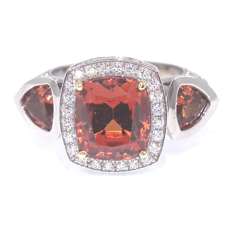 RR00114 - Rings, 18kt White Gold, Spessartine Garnet, Retro