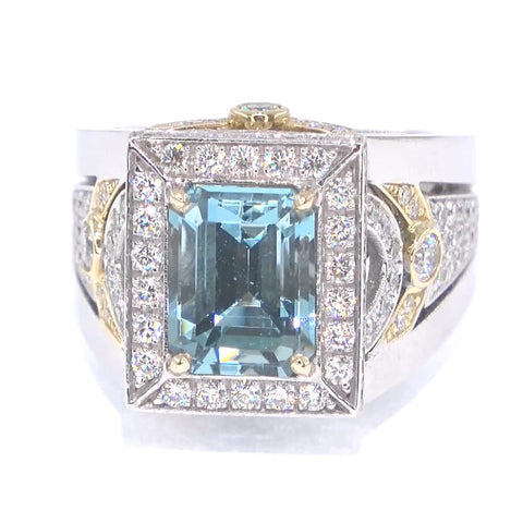 RR00145 - Rings, 18kt 2-Tone, Aquamarine, Retro
