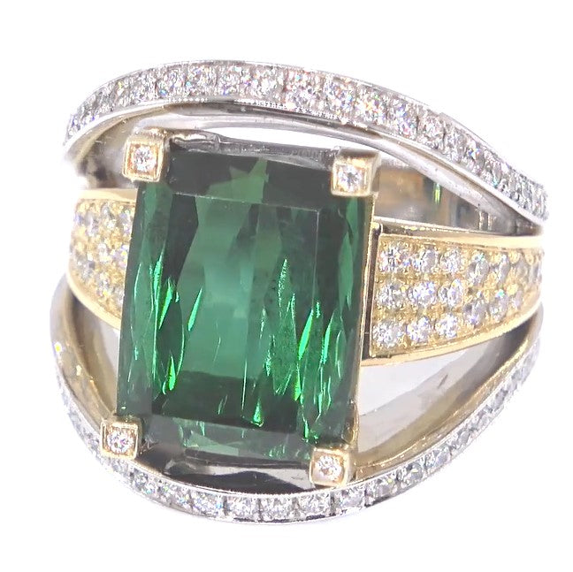 RR00144 - Rings, 18kt 2-Tone, Green Tourmaline, Contemporary