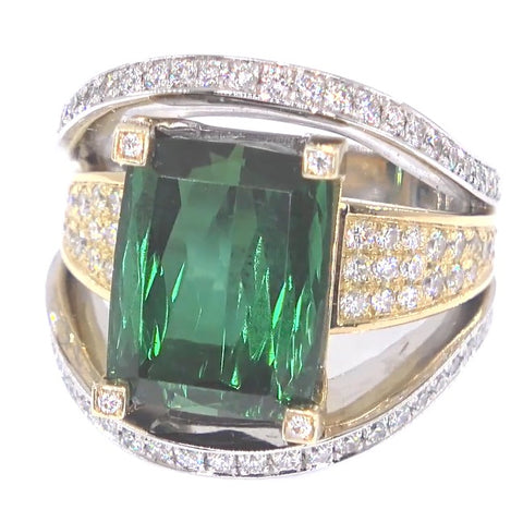 RR00144 - Rings, 18kt 2-Tone, Green Tourmaline, Contemporary